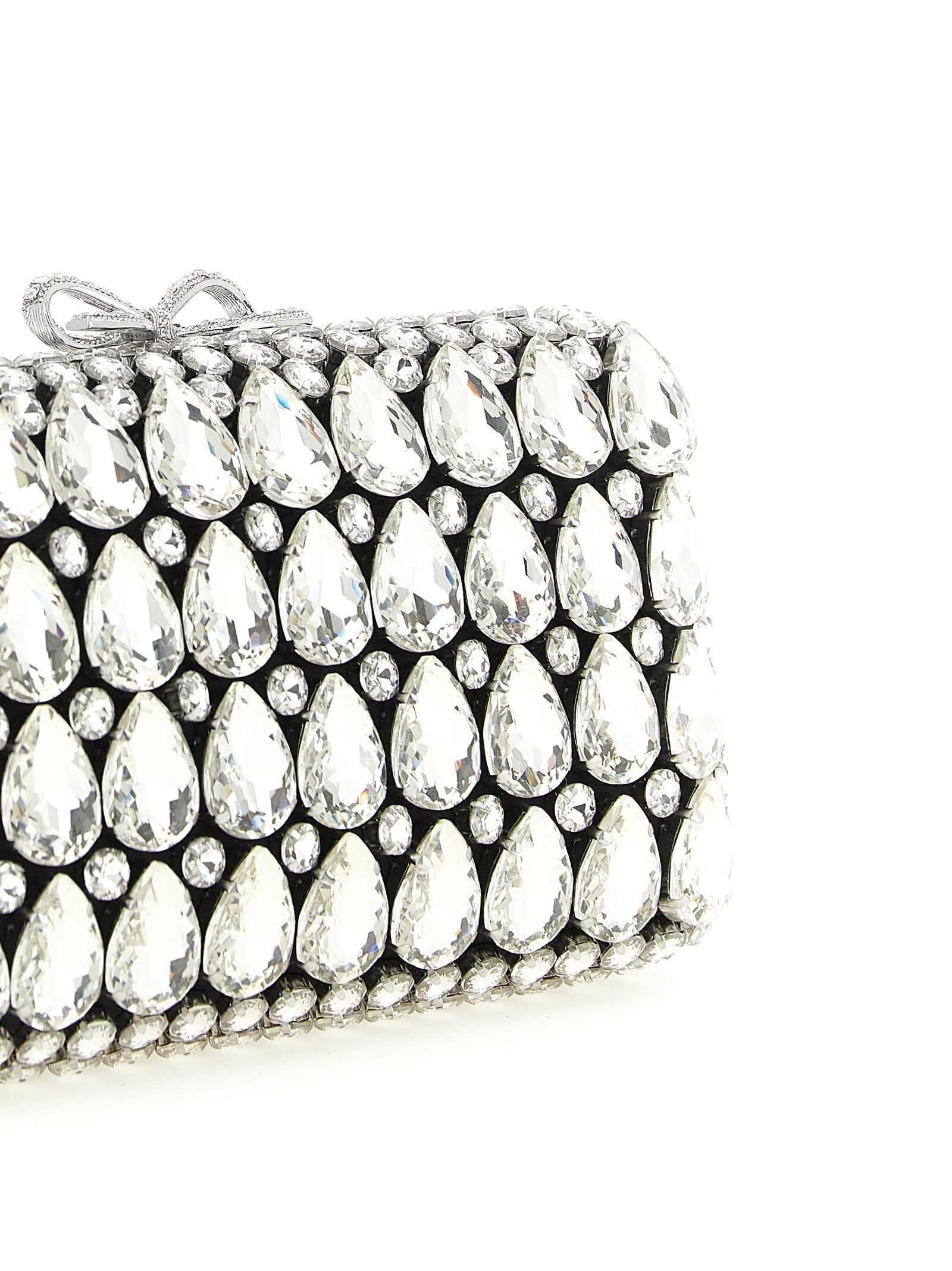 Self-Portrait Black Satin Crystal Clutch