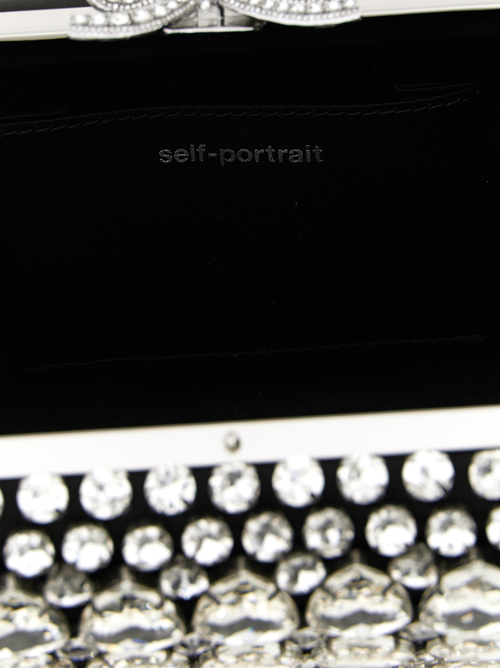 Self-Portrait Black Satin Crystal Clutch