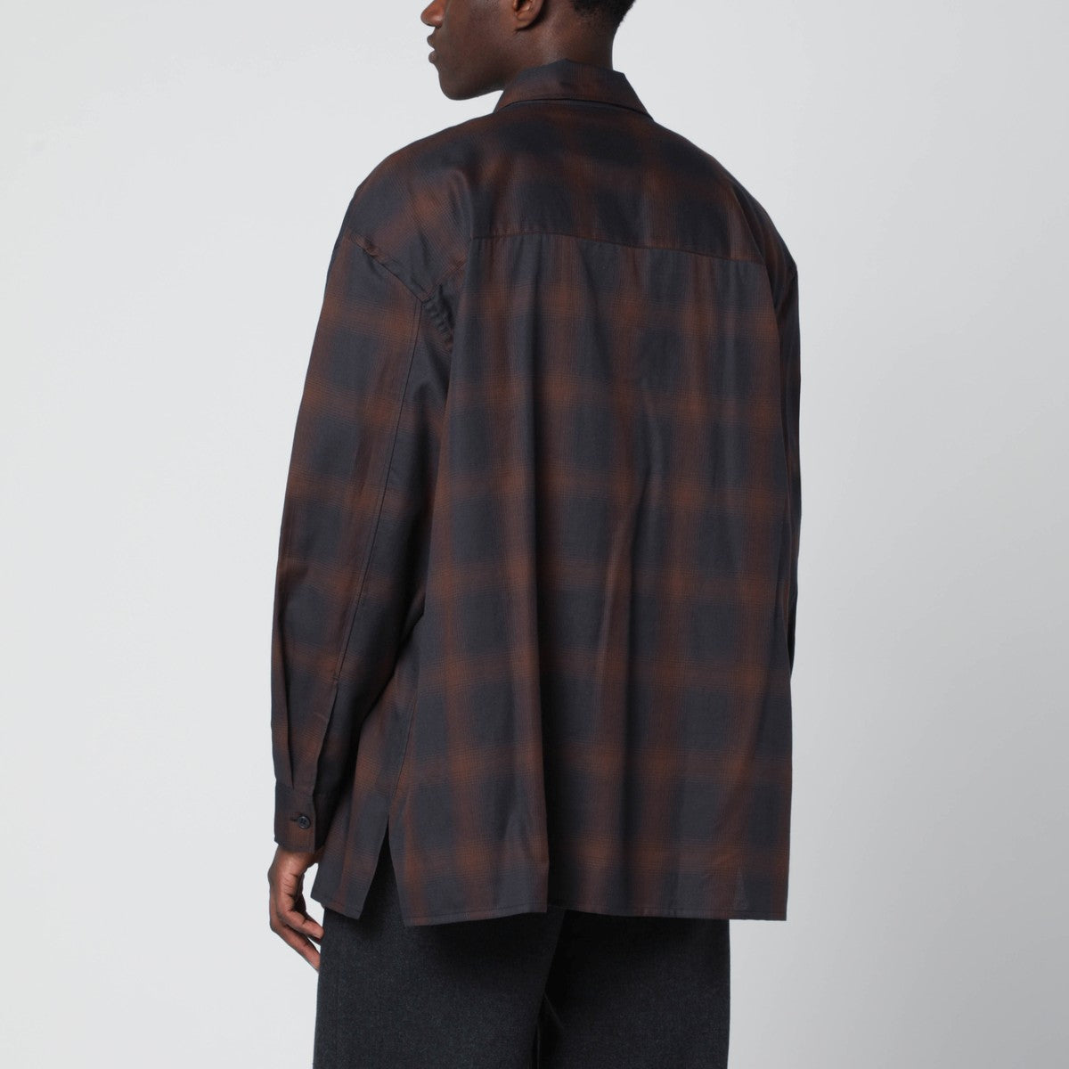 STUDIO NICHOLSON Navy blue and brown check shirt