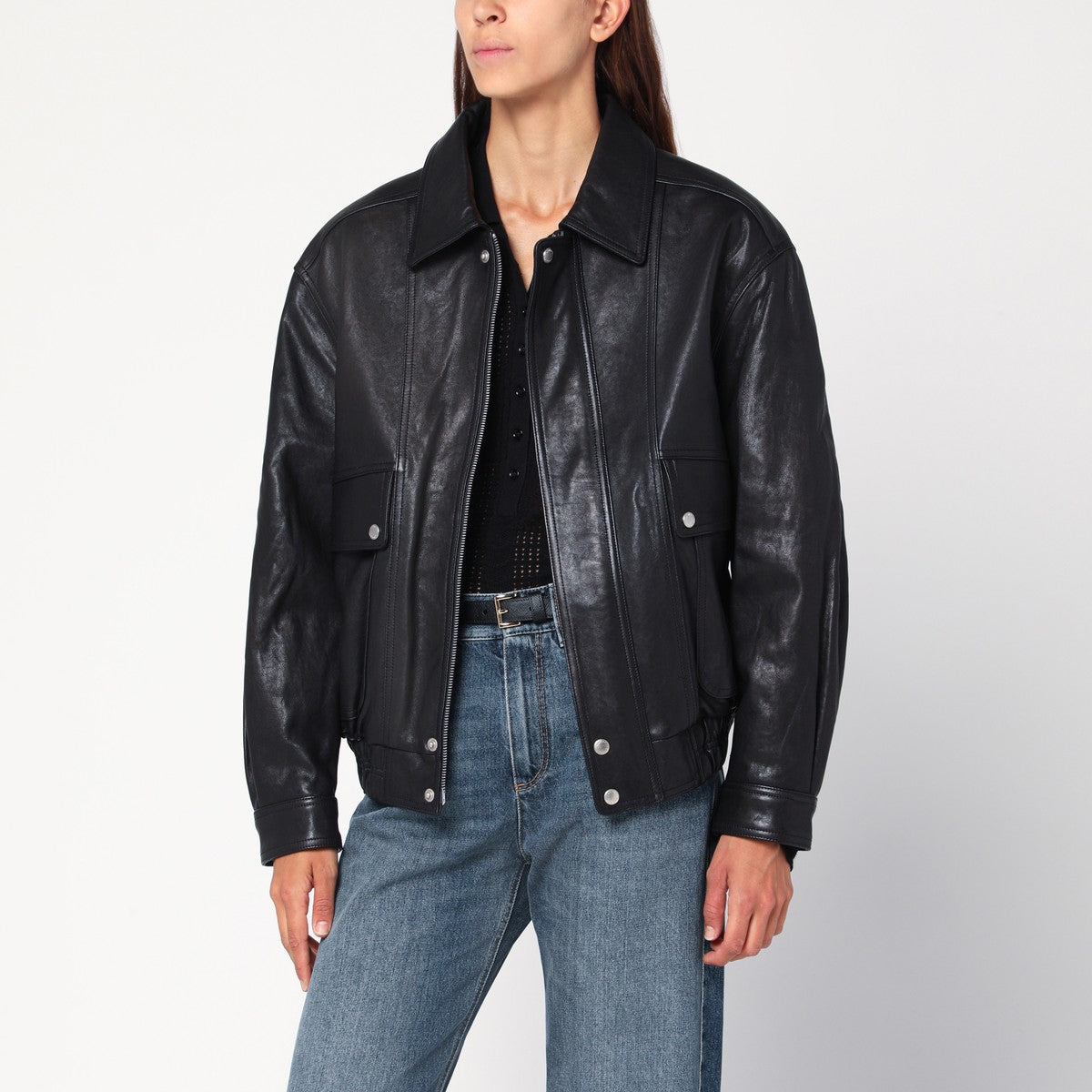 Dunst Black leather bomber jacket