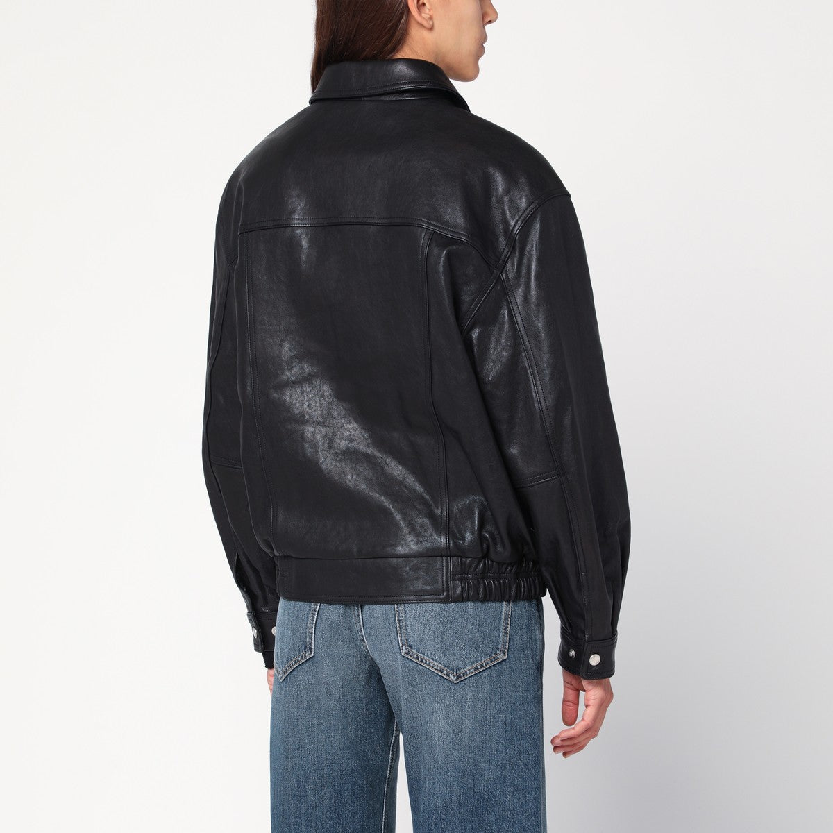 Dunst Black leather bomber jacket
