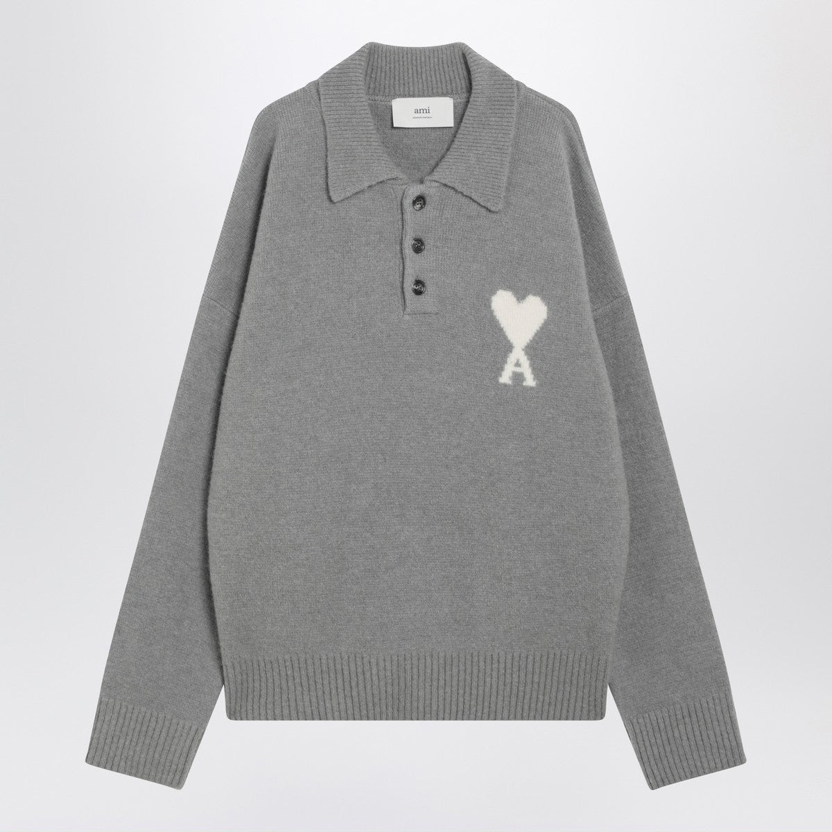 Ami Paris Ami De Coeur grey polo sweater
