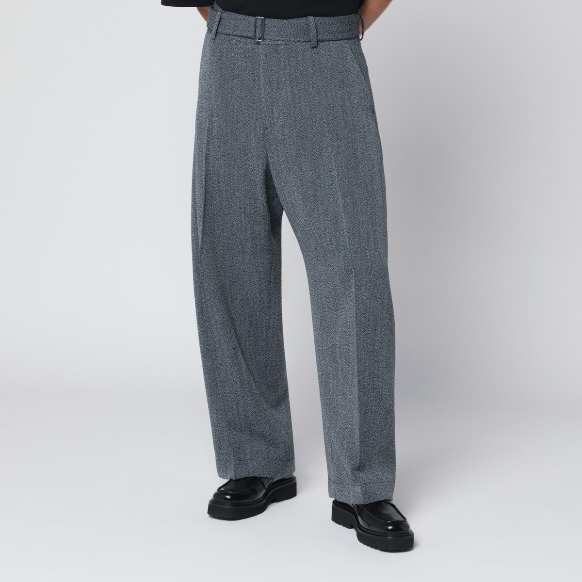 STUDIO NICHOLSON Black and white patterned wool trousers