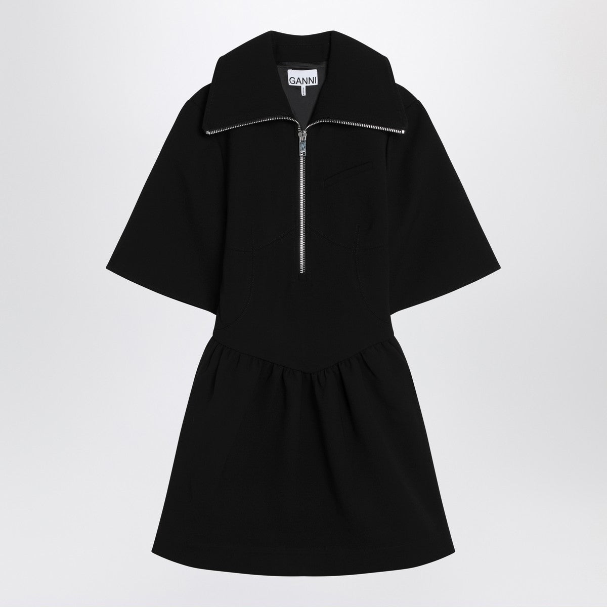 GANNI Black mini dress in crêpe