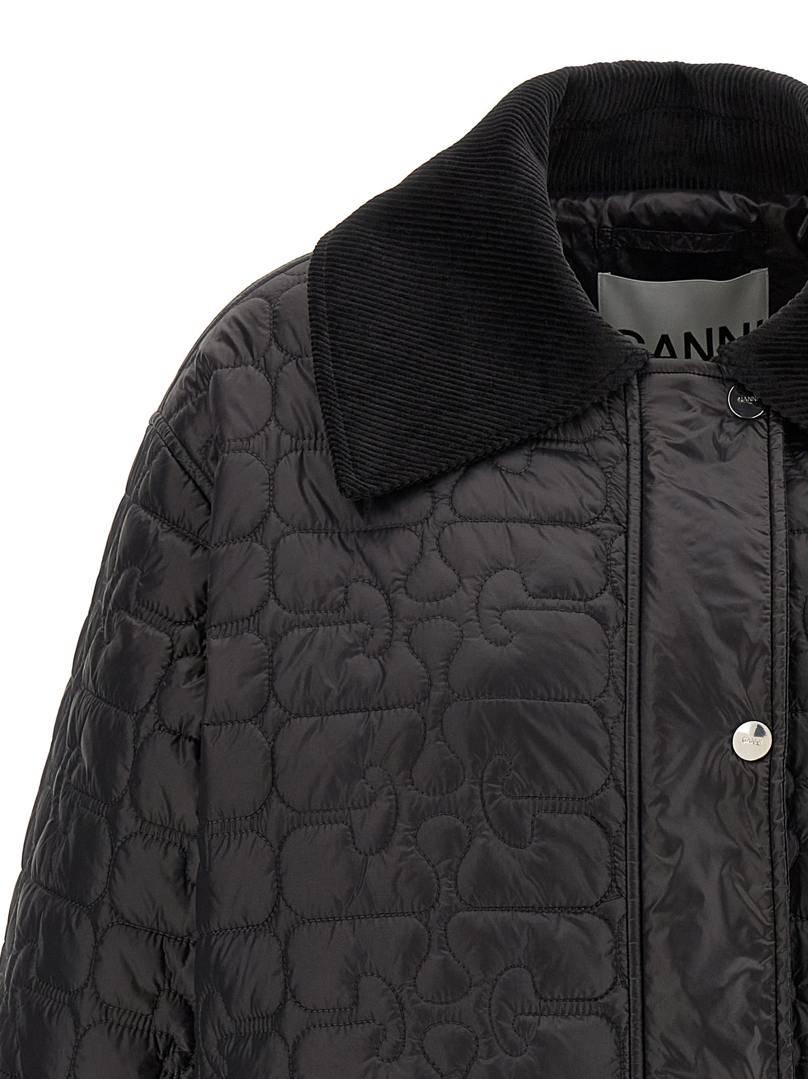 Ganni Black Shiny Quilt Midi Jacket