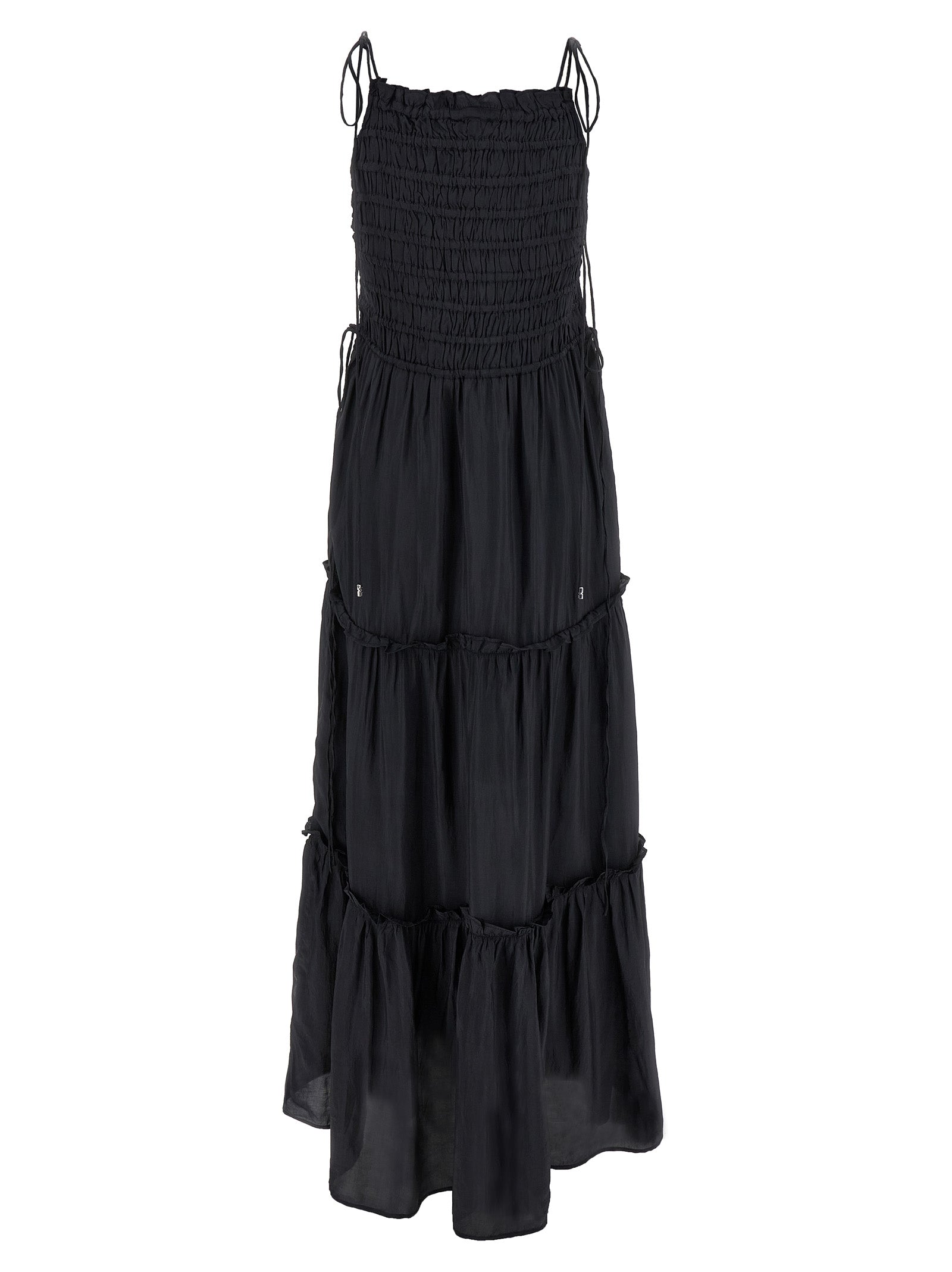 Ganni Black Smock Tie Dress