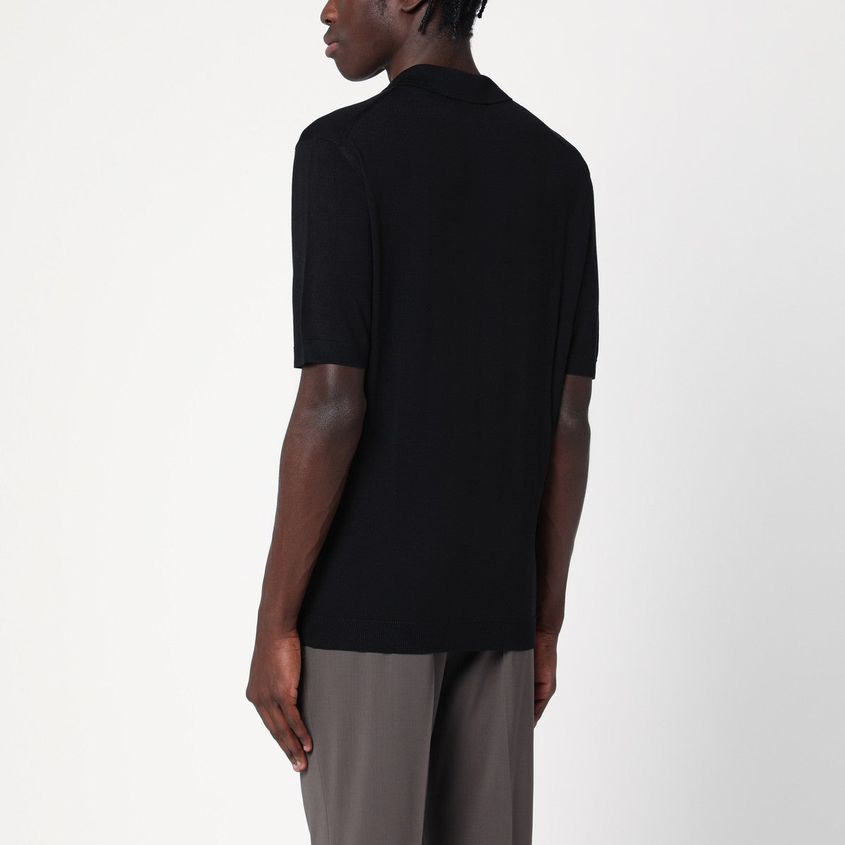 Tagliatore Black silk-blend polo shirt