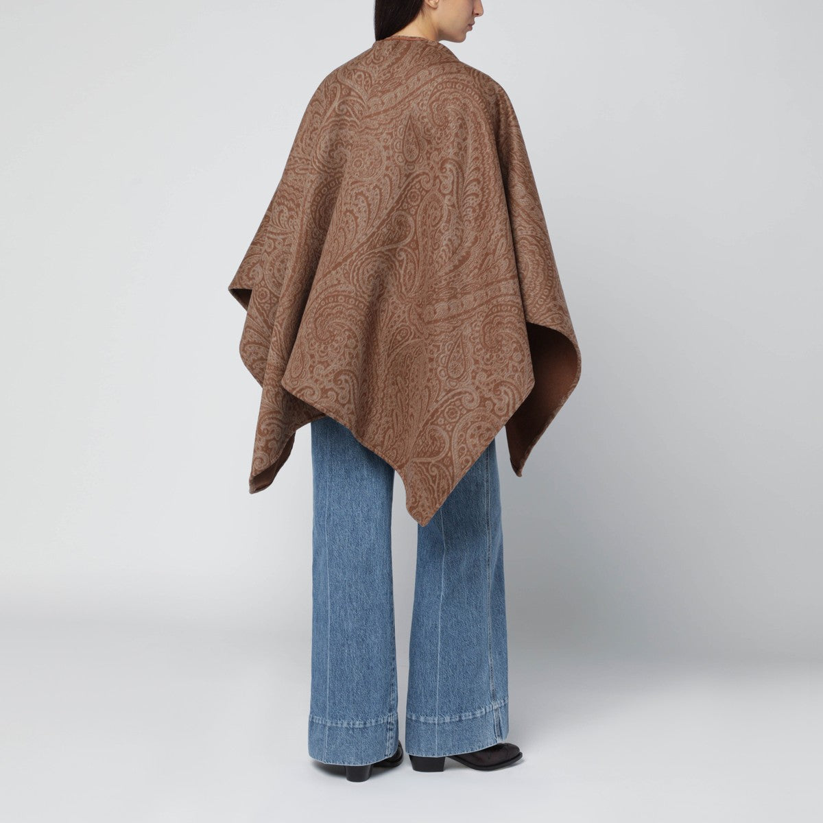 ETRO Brown cape with jacquard Paisley pattern