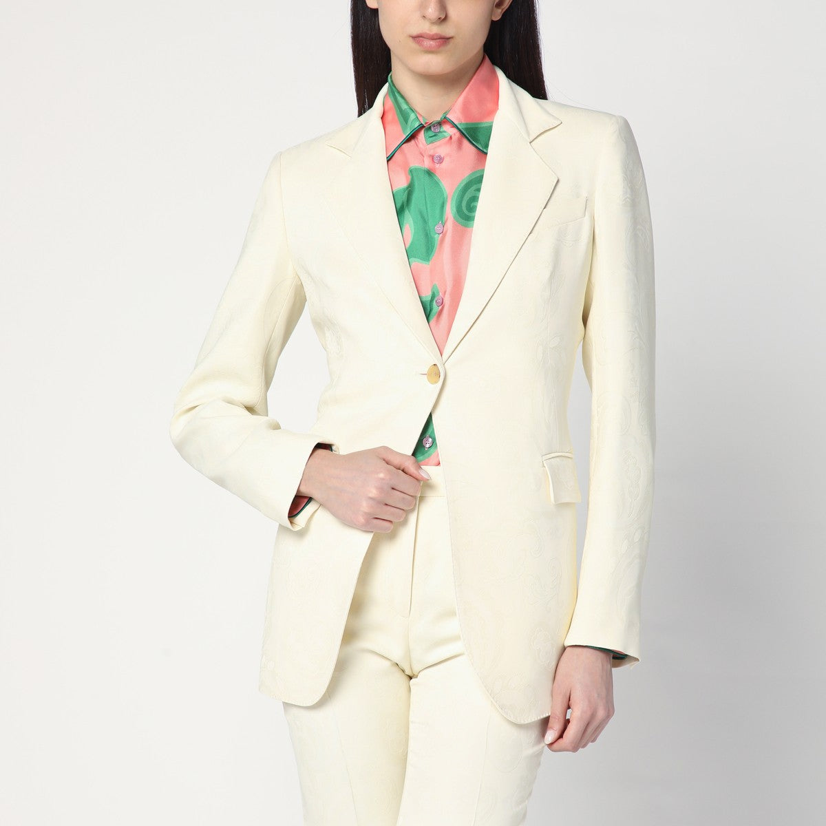 ETRO White jacquard jacket with crossover detail